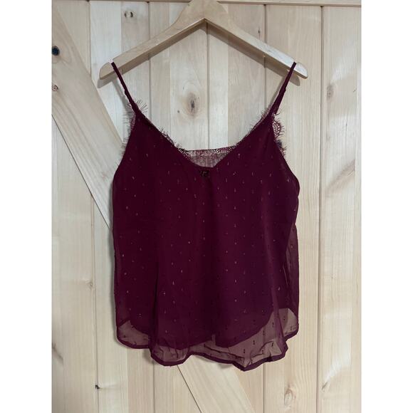 Blu Pepper | NWT Maroon Sparkle Lace Trim Tank Top | Size Small - Picture 1 of 12